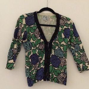 Anthropologie Floral 3/4 length Cardigan